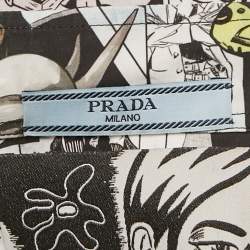 مملوكة مسبقًا قميص برادا بالتعاون مع بريجيد إلفا بطبعة كوميكس باللون الأبيض مصنوع من القطن وبأزرار للأعلى م قاس متوسط - ميديم