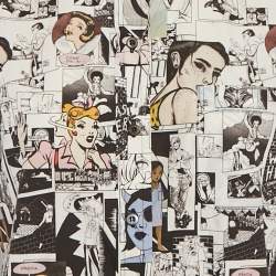 مملوكة مسبقًا قميص برادا بالتعاون مع بريجيد إلفا بطبعة كوميكس باللون الأبيض مصنوع من القطن وبأزرار للأعلى مقاس متوسط - ميديم