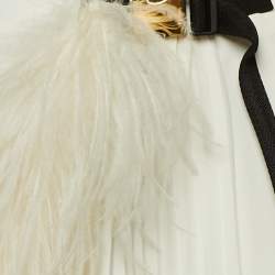 Pre Owned Prada White Sateen Feather Trim Wrap Midi Skirt S