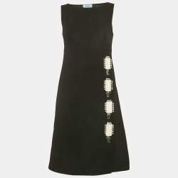 مملوكة مسبقًا Prada Black Wool Embellished Mini Dress M