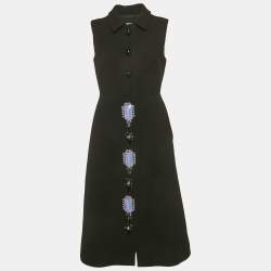 مملوكة مسبقًا Prada Black Wool Embellished Midi Dress M