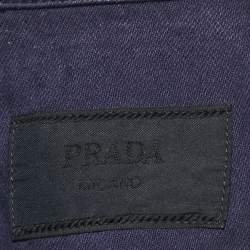 مملوكة مسبقًا جاكيت برادا دنيم أزرق كحلي بسحاب أمامي مقاس كبير جداً - إكسترا لارج