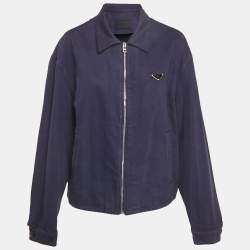 مملوكة مسبقًا Prada Navy Blue Denim Zip Front Jacket XL
