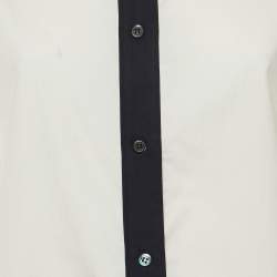 Pre Owned قميص برادا قطن أبيض/كحلي بأكمام طويلة مقاس متوسط - ميديم