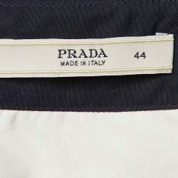 Pre Owned قميص برادا قطن أبيض/كحلي بأكمام طويلة مقاس متوسط - ميديم