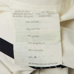 Pre Owned قميص برادا قطن أبيض/كحلي بأكمام طويلة مقاس متوسط - ميديم