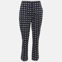 Pre Owned Prada Indigo Blue/White Geometric Print Stretch Cotton Trousers S