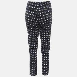 Pre Owned بنطلون برادا قطن مطاطي طباعة هندسية نيلي أزرق/أبيض مقاس صغير (سمول)