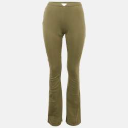 Pre Owned Prada Military Green Cotton Knit Flared Leg Pants M