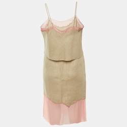 مملوكة مسبقًا Prada Vintage Beige/Pink Linen & Silk Skirt Set L