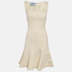 Pre Owned Prada Cream Wool Flared Mini Dress S