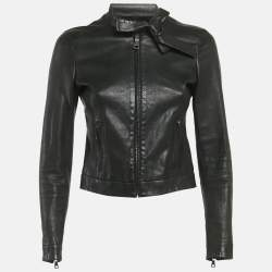 Pre Owned Prada Black Perforated Leather Jacket S