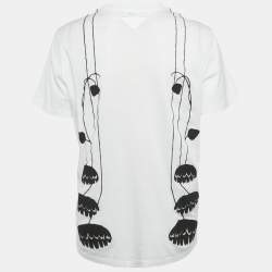 مملوكة مسبقًا تي شيرت برادا أبيض مزين بالزهور ياقة دائرية مقاس متوسط (ميديام)