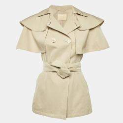 Pre Owned معطف برادا كتان بيج بأكمام عباءة مزود بحزام مقاس صغير (سمول)