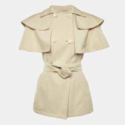 Pre Owned Prada Beige Cotton Cape Sleeve Belted Coat S