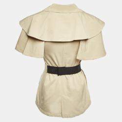 Pre Owned Prada Beige Cotton Cape Sleeve Belted Coat S