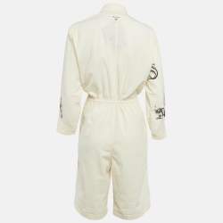 Pre Owned جمبسوت برادا قماش شمبري مطبوع كريمي مقاس صغير - إكس صغير