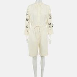 Pre Owned جمبسوت برادا قماش شمبري مطبوع كريمي مقاس صغير - إكس صغير