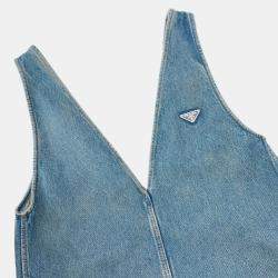Pre Owned Prada Triangle Logo Denim Dress Size 36 Blue Cotton100%
