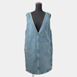 Pre Owned Prada Triangle Logo Denim Dress Size 36 Blue Cotton100%