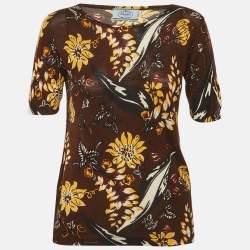مملوكة مسبقًا Prada Brown Floral Print Wool Knit Top S