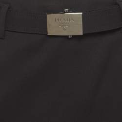 Pre Owned Prada Black Gabardine Belted Pencil Skirt M