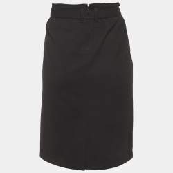 Pre Owned Prada Black Gabardine Belted Pencil Skirt M