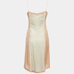 Pre Owned Prada Peach/White Lace Inserts Satin Short Dress S
