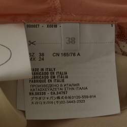 Pre Owned Prada Peach/White Lace Inserts Satin Short Dress S