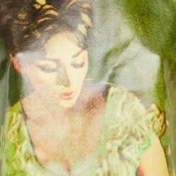 Pre Owned فستان برادا جلد صناعي طباعة بوستر غيرل أخضر مقاس متوسط - ميديوم