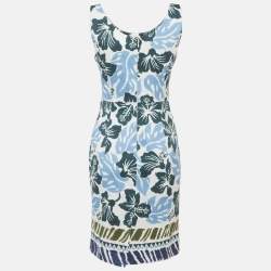 Pre Owned Prada Blue Floral Print Cotton Mini Dress M