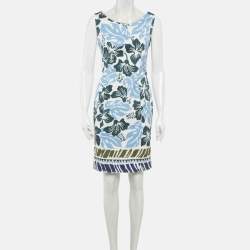 Pre Owned Prada Blue Floral Print Cotton Mini Dress M
