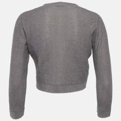 Pre Owned كارديغان برادا محبوك لوريكس رمادي قصير مقاس متوسط - ميديام