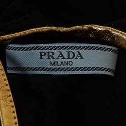 Pre Owned Prada Black Leather Trim Silk Mini Dress S