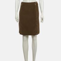 Pre Owned Prada Brown Corduroy Pencil Skirt S