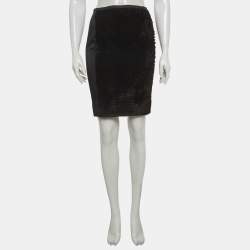 Pre Owned تنورة برادا سوداء من قماش مخملي تويل ضيقة قصيرة مقاس صغير - سمول