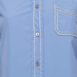 Pre Owned قميص برادا قطن أزرق تطريز متباين بأكمام طويلة مقاس متوسط - ميديام