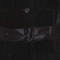 Pre Owned Prada Black Velvet Belted Midi Dress S