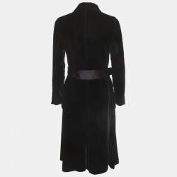 Pre Owned Prada Black Velvet Belted Midi Dress S