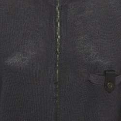 Pre Owned Prada Black Wool & Silk Knit Leather Trim Jacket L