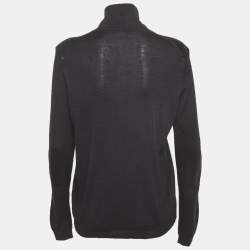 Pre Owned Prada Black Wool & Silk Knit Leather Trim Jacket L