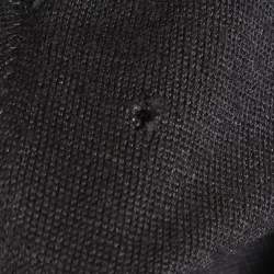 Pre Owned Prada Black Wool & Silk Knit Leather Trim Jacket L