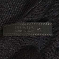 Pre Owned Prada Black Wool & Silk Knit Leather Trim Jacket L