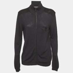 مملوكة مسبقًا Prada Black Wool & Silk Knit Leather Trim Jacket L