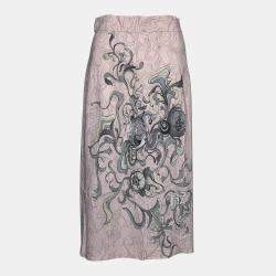 Pre Owned Prada Pink Silk Midi-length Floral Skirt
