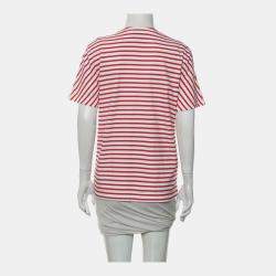 Pre Owned تي شيرت برادا قطن مخطط بالشعار أحمر وأبيض