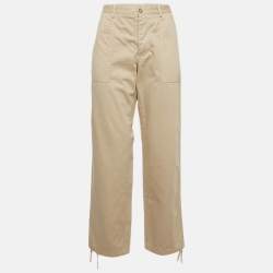 Pre Owned بنطلون برادا قطن كريمي بيج بارتفاع عالٍ مقاس كبير (لارج)