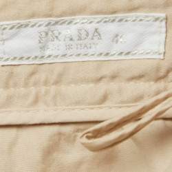 Pre Owned بنطلون برادا قطن كريمي بيج بارتفاع عالٍ مقاس كبير (لارج)