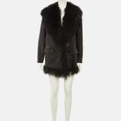Pre Owned Prada Black Synthetic Shearling Collar Afghan Coat S
