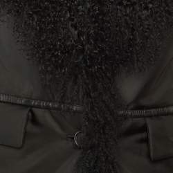 Pre Owned Prada Black Synthetic Shearling Collar Afghan Coat S